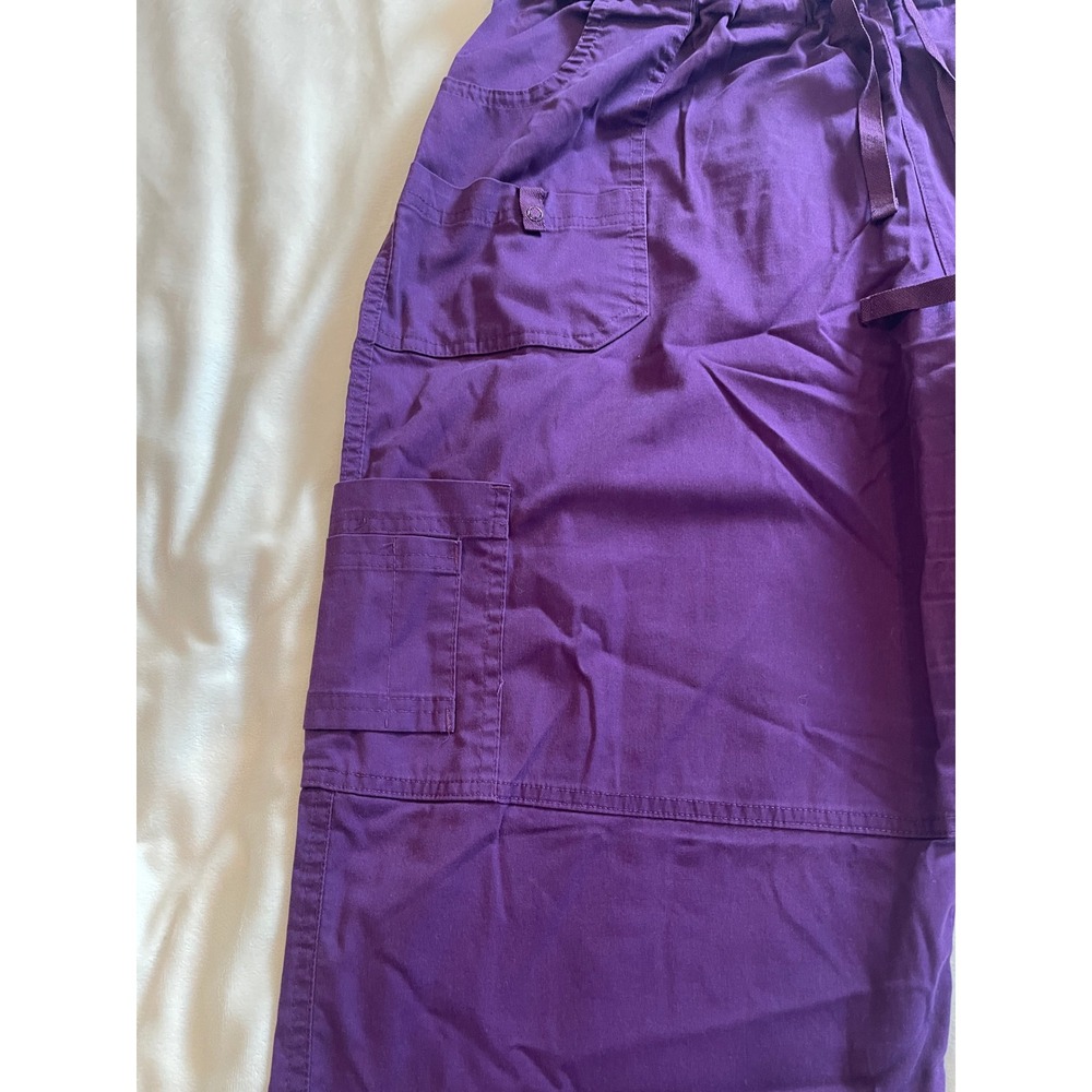 Butter-Soft Stretch Scrub Pants Womens 2X Purple Cargo Drawstring Elastic Waist - Picture 5 of 12